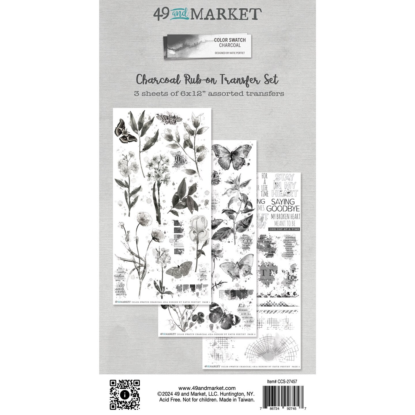 Color Swatch: Charcoal Rub-On Transfer Set-3 Sheets