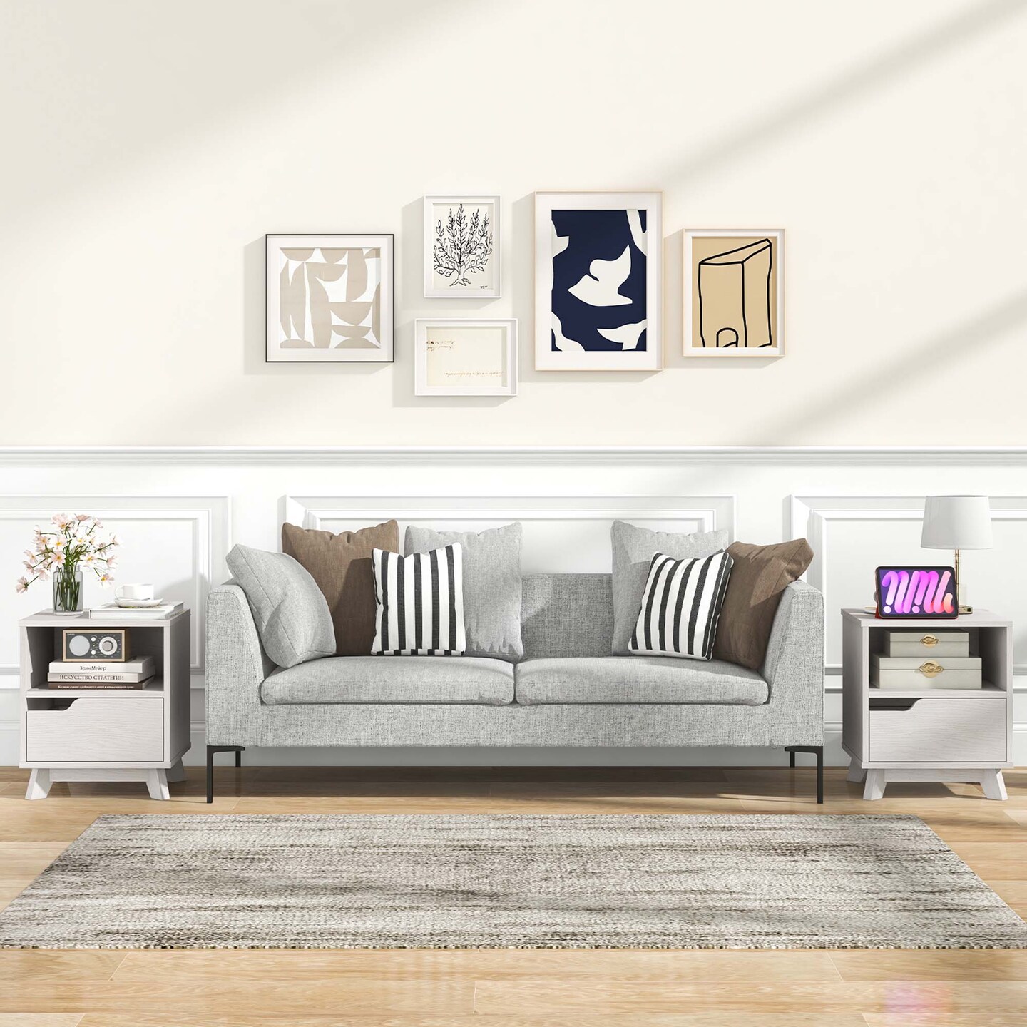 Costway 1/2 PCS Nightstand Sofa Side End Table with Storage Shelf &#x26; Drawer Space-Saving White