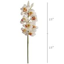 Artificial Cymbidium Stem with 10 Real Touch Flowers &#x26; 2 Buds | 30-Inch | Cream | Floral Stems | Parties &#x26; Events | Home &#x26; Office Decor