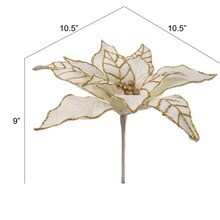 Set of 3: White &#x26; Gold Poinsettia Flower Pick with 10 Lifelike Silk Flowers