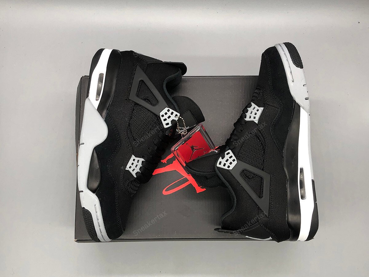 Jordan 4 Black Canvas Black Grey White Fire Red MakerPlace by