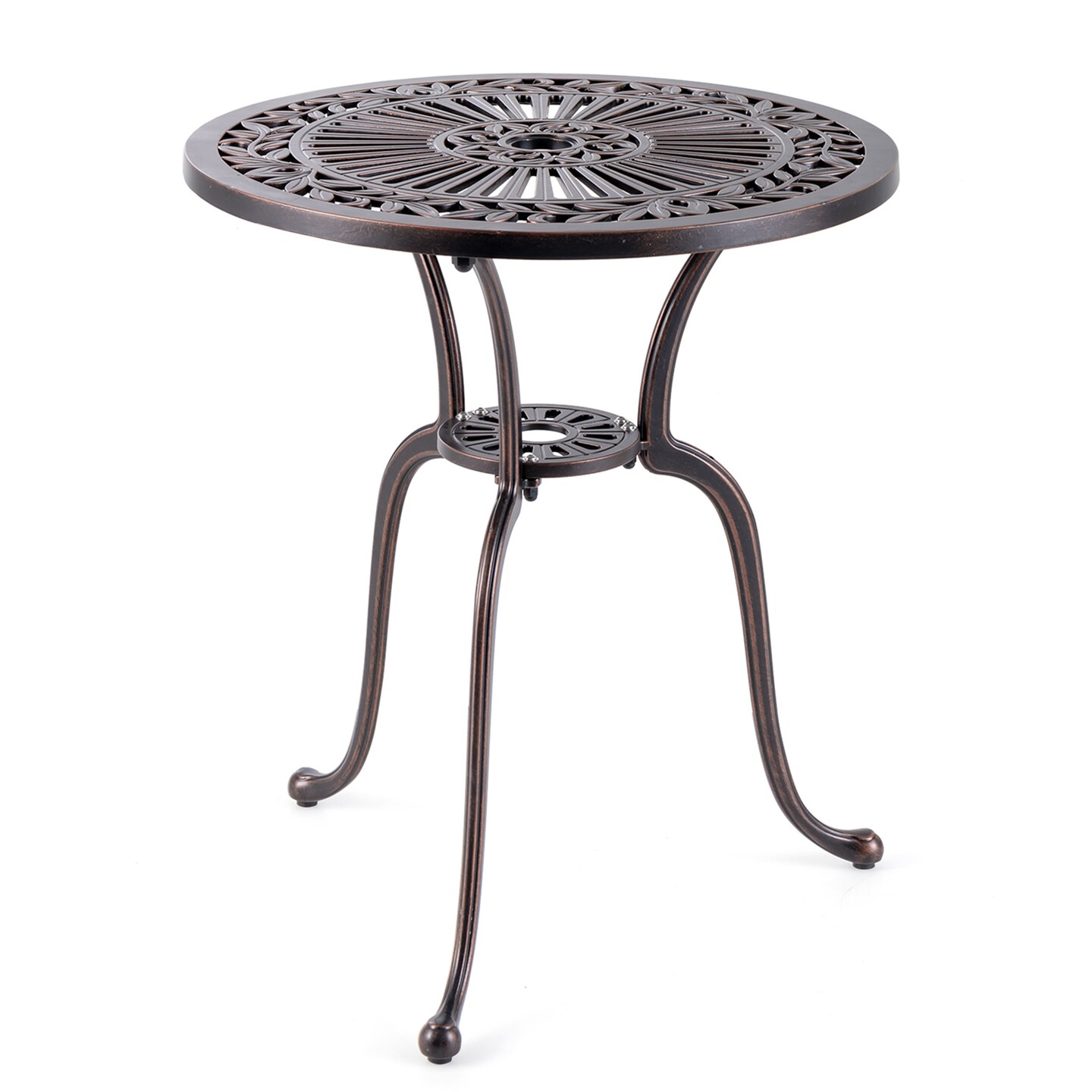 Costway 24" Round Cast Aluminum Table Patio Dining Bistro Table with 2 Inch Umbrella Hole