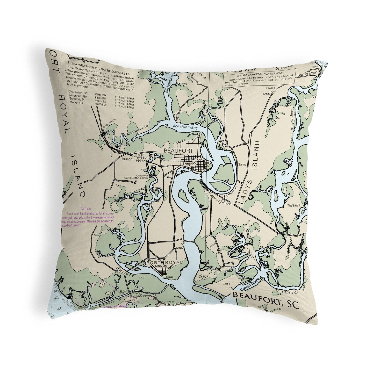 Beaufort Detail Map Pillow 18x18 &#x2013; Noncorded Decor