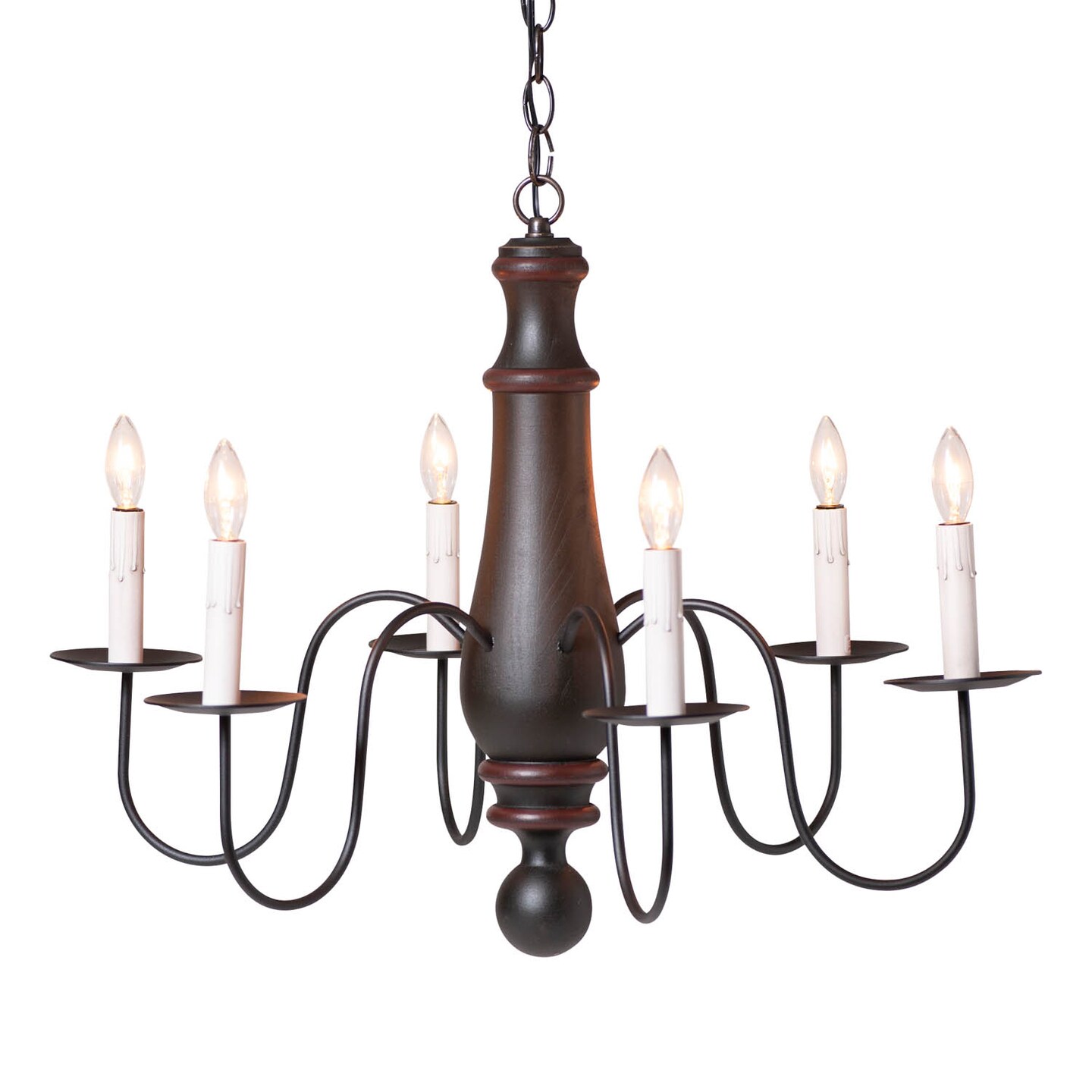 Irvins Country Tinware 6-Arm Large Norfolk Wood Chandelier in Rustic Black