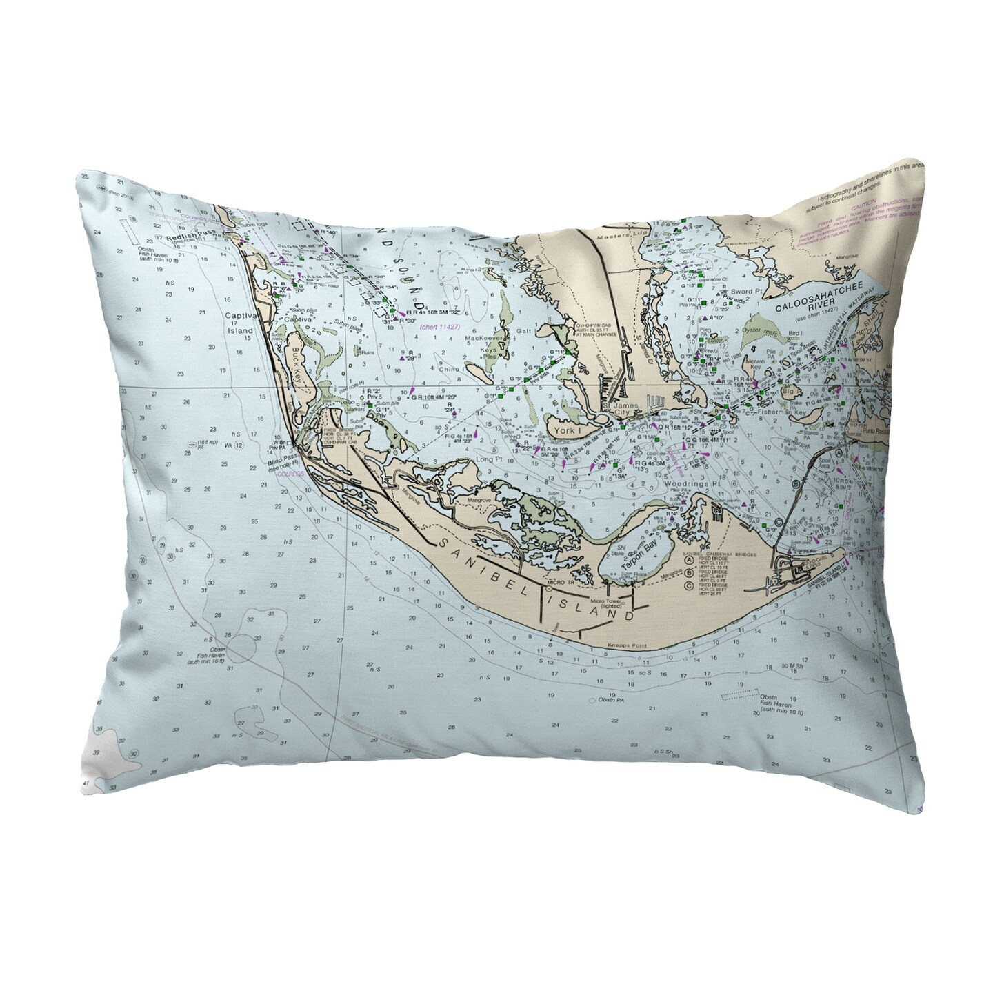 Betsy Drake Sanibell FL Map Pillow 16x20 - Noncorded Indoor/Outdoor