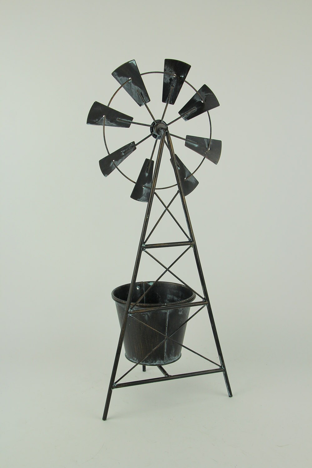 Distressed Metal Farmhouse Garden Windmill Trellis Planter with Pot