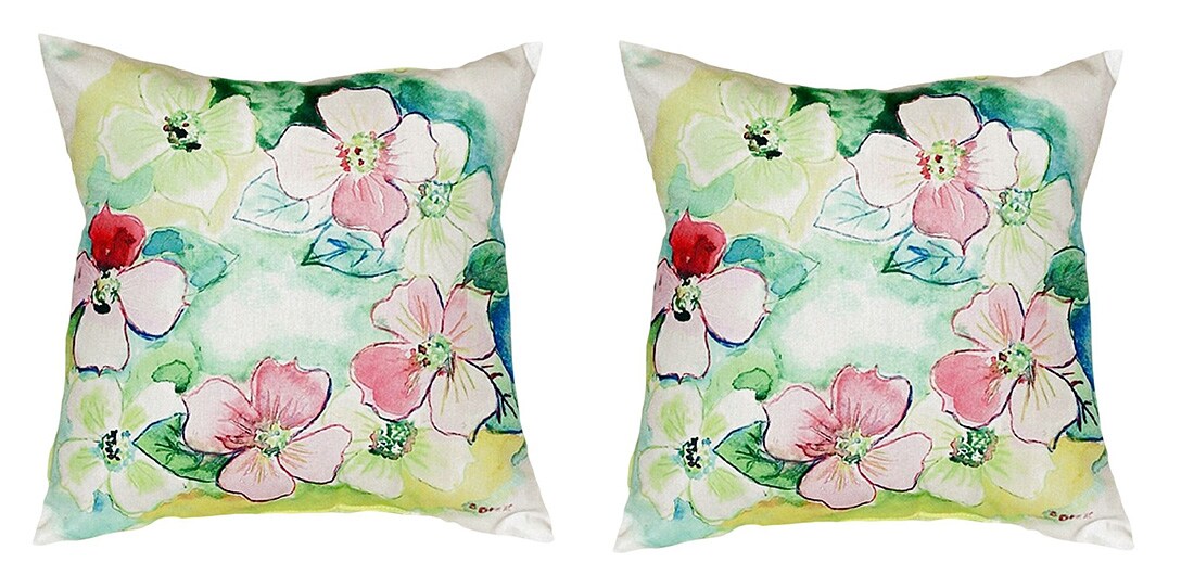 Pair of Betsy Drake Flower Wreath No Cord Pillows 18 Inch X 18 Inch