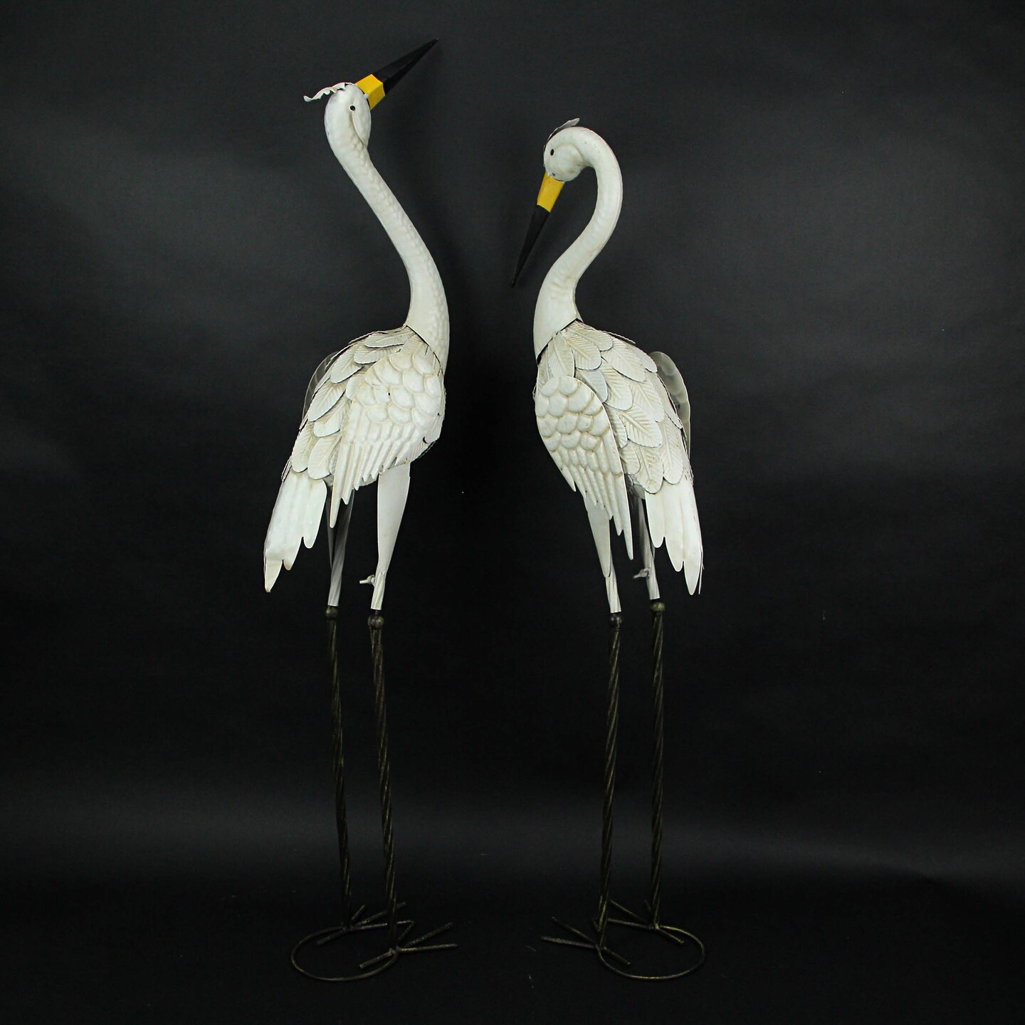 Set of 2 Metal White Heron Garden Sculptures Yard Art Decor Outdoor Decorations