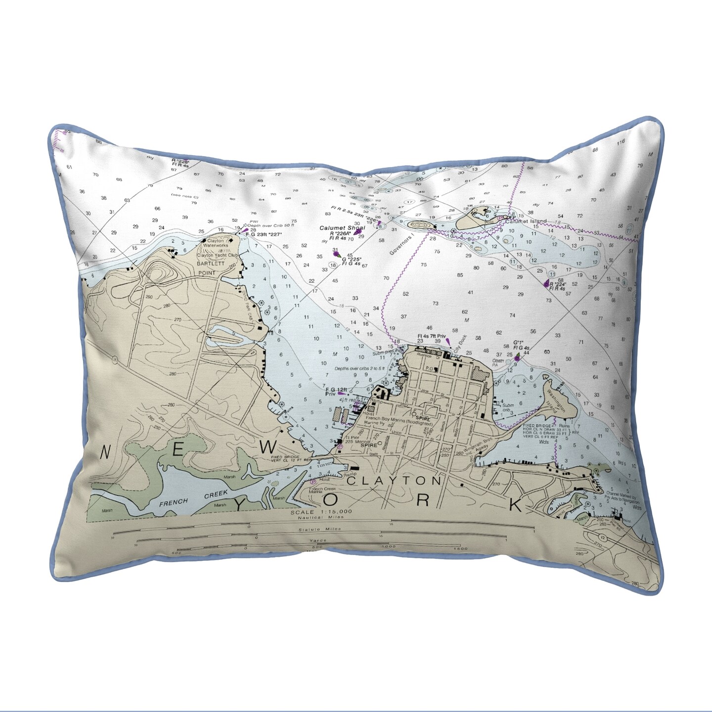 Betsy Drake Clayton, NY Nautical Map Small Corded Indoor/Outdoor Pillow 11x14