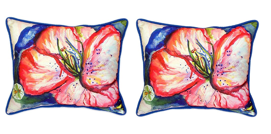 Pair of Betsy Drake Hibiscus Large Indoor/Outdoor Pillows 16x20