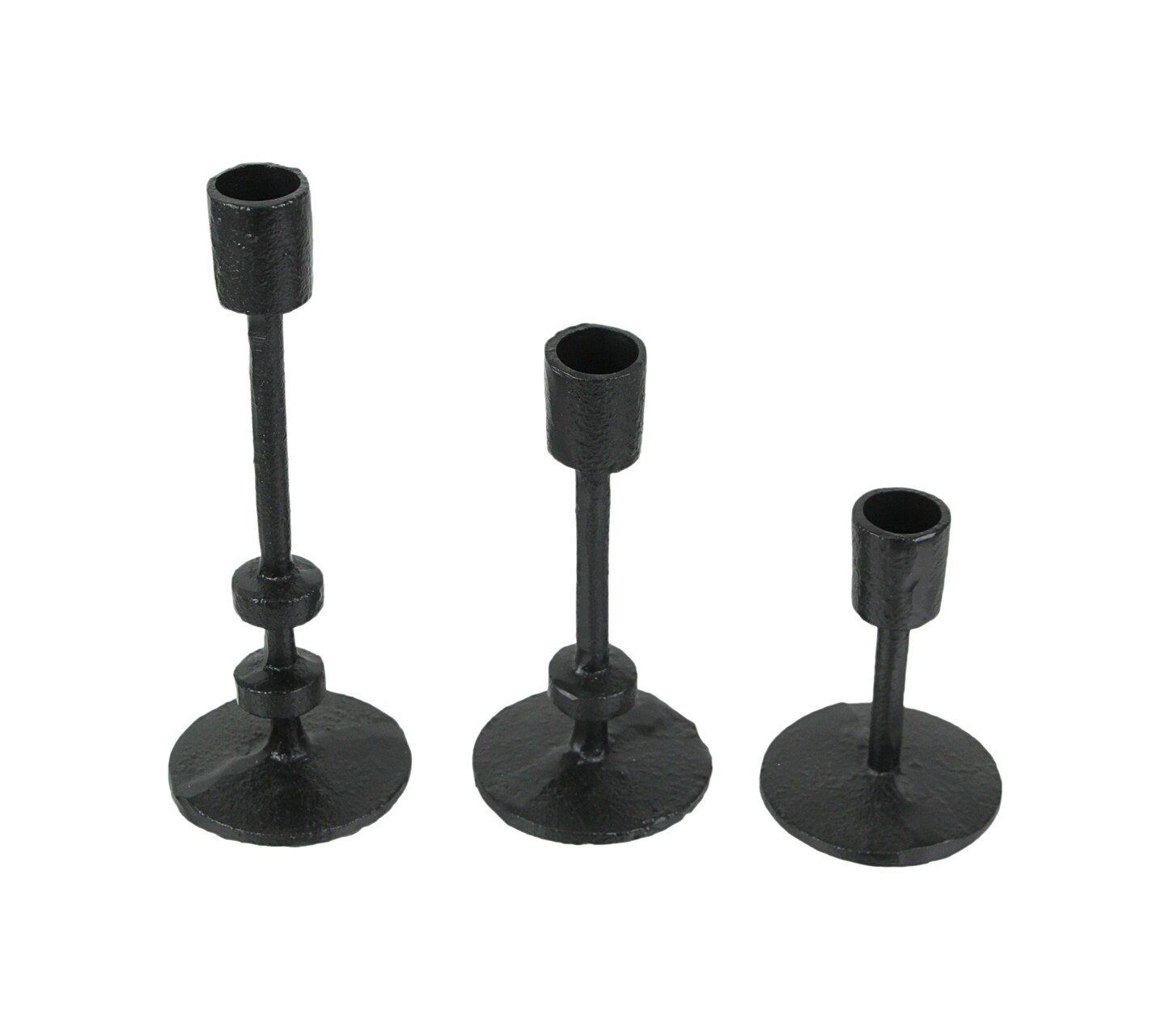 Set of 3 Mid-Century Modern Style Black Cast Iron Metal Taper Candle Holder