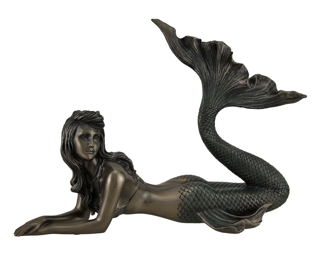 Lounging Mermaid of Gazing Gulf Lustrous Bronze Finish Statue 11 Inch