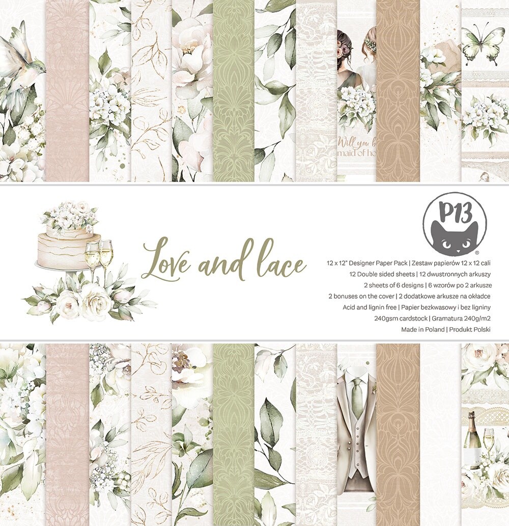 P13 Double-Sided Paper Pad 12&#x22;X12&#x22; 12/Pkg-Love And Lace