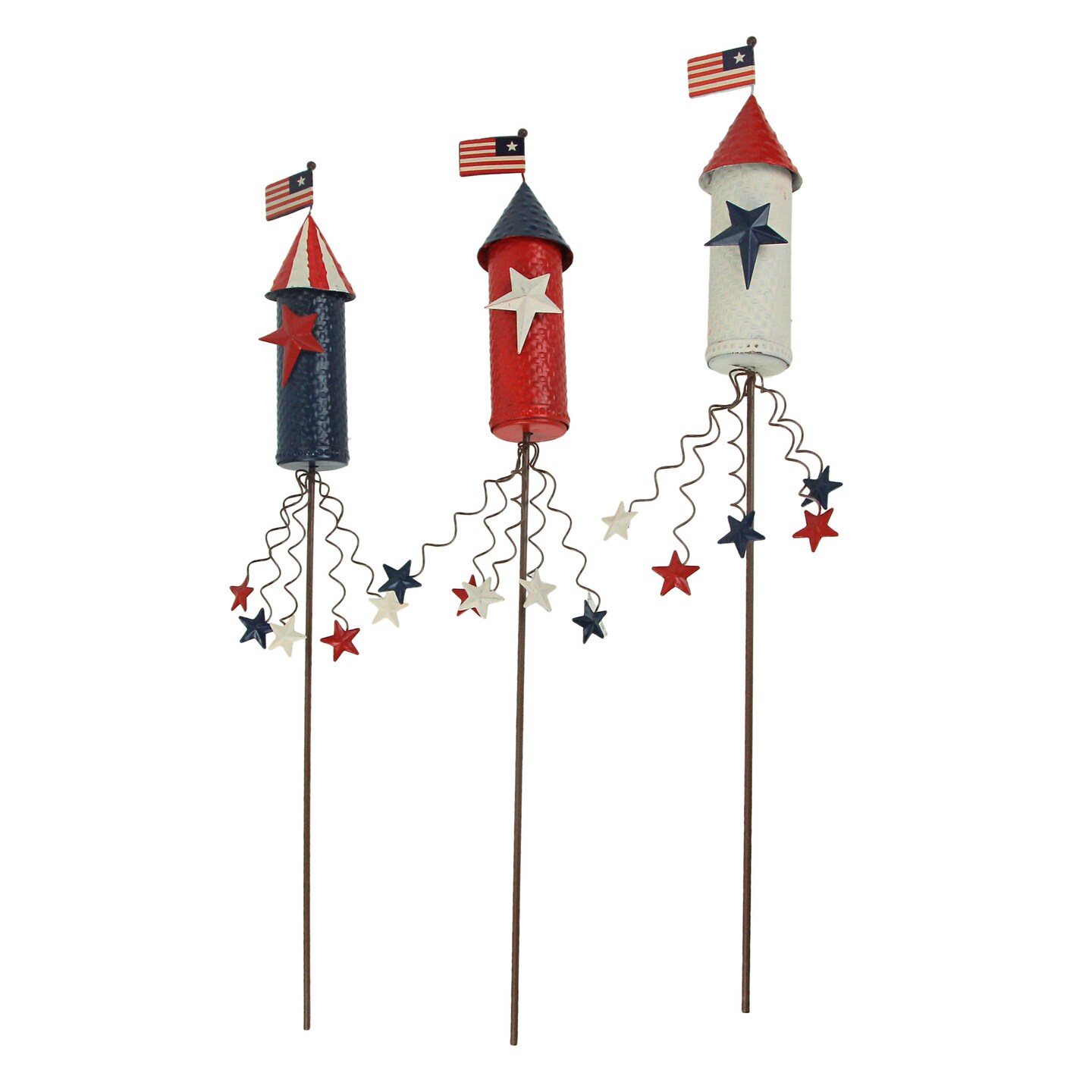 Set of 3 Red White &#x26; Blue Stars &#x26; Stripes Garden Stake Patriotic Yard Art
