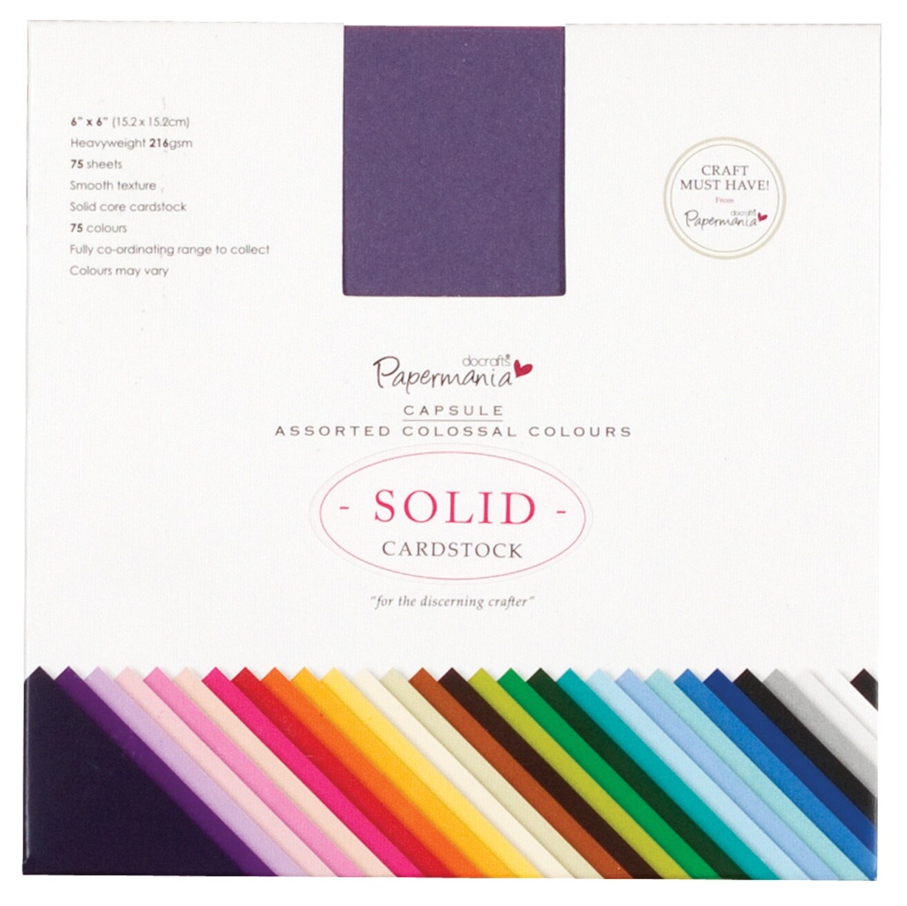 Papermania Premium Smooth Solid Cardstock Pack 6&#x22;X6&#x22; 75/Pkg-Colossal