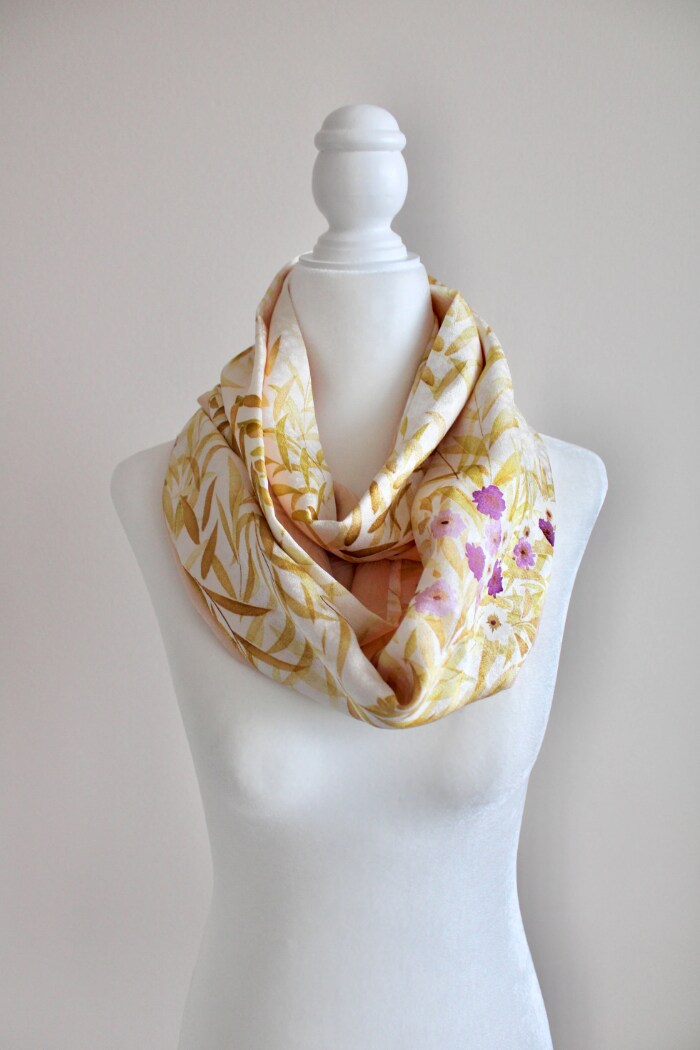 Handmade Japanese Kimono Silk Scarf Vintage Unique Gift for Her