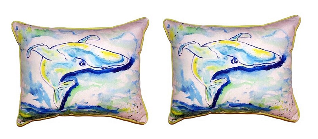 Pair of Betsy Drake Blue Whale Large Pillows 16 Inch X 20 Inch