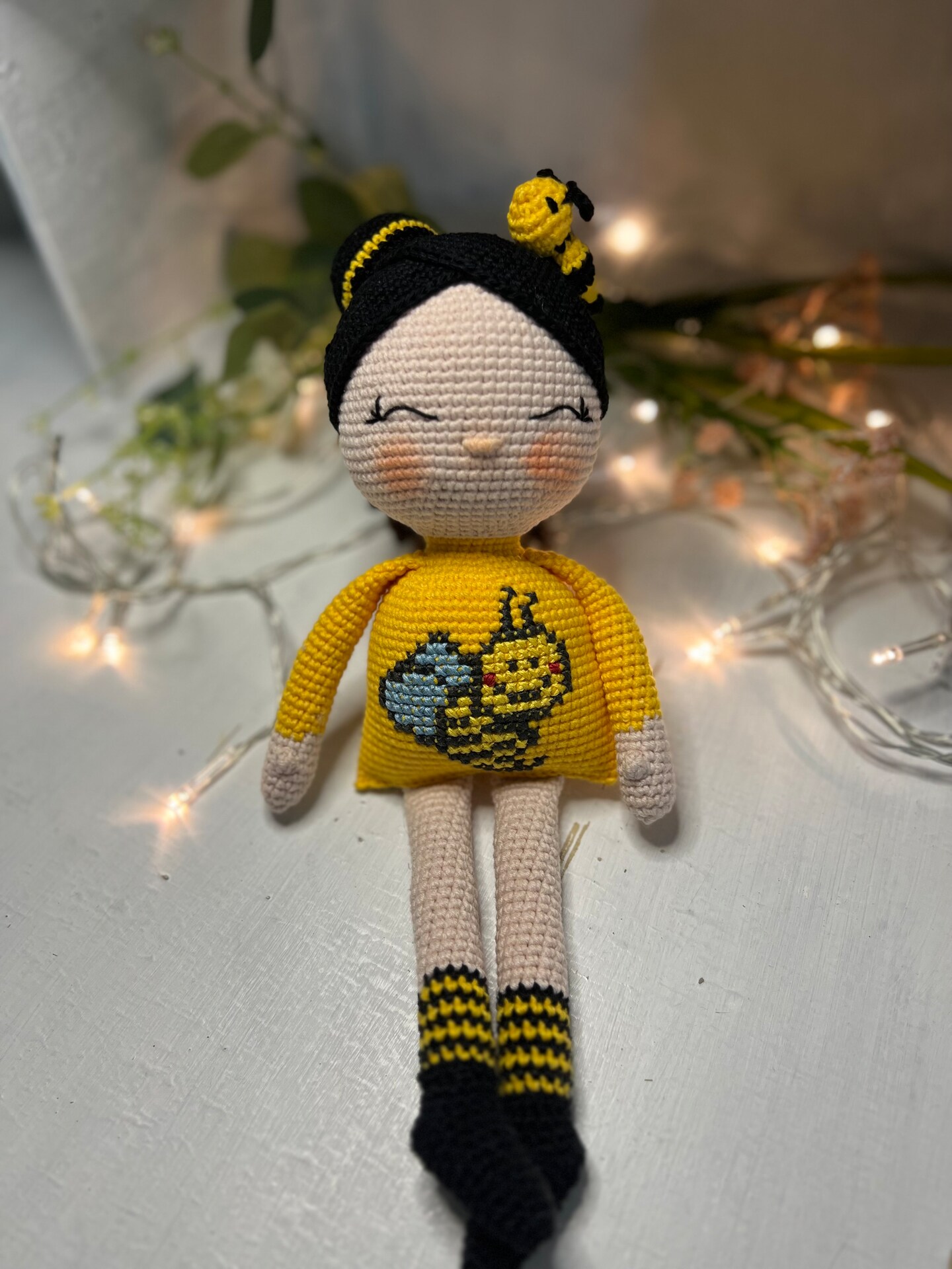 Bee Lover Crochet Doll, Amigurumi, Handmade Knitted, Ready Made