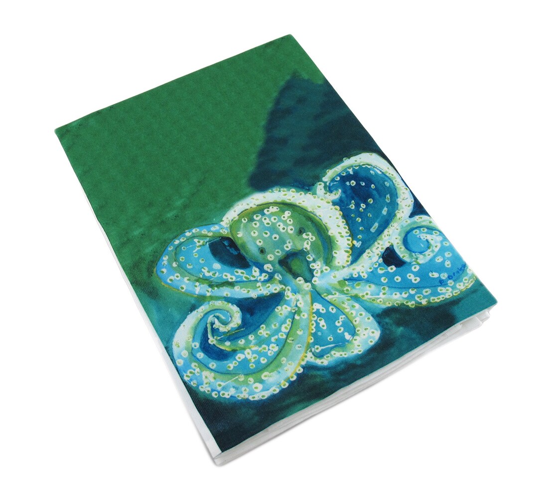 Betsy Drake Blue / Green Octopus Kitchen Towel 19 Inch X 19 Inch
