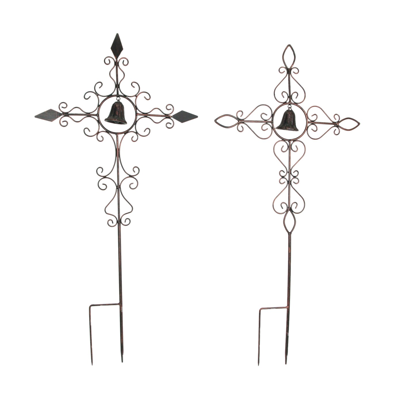 Set of 2 Scroll Design Metal Garden Stakes With Wind Bells