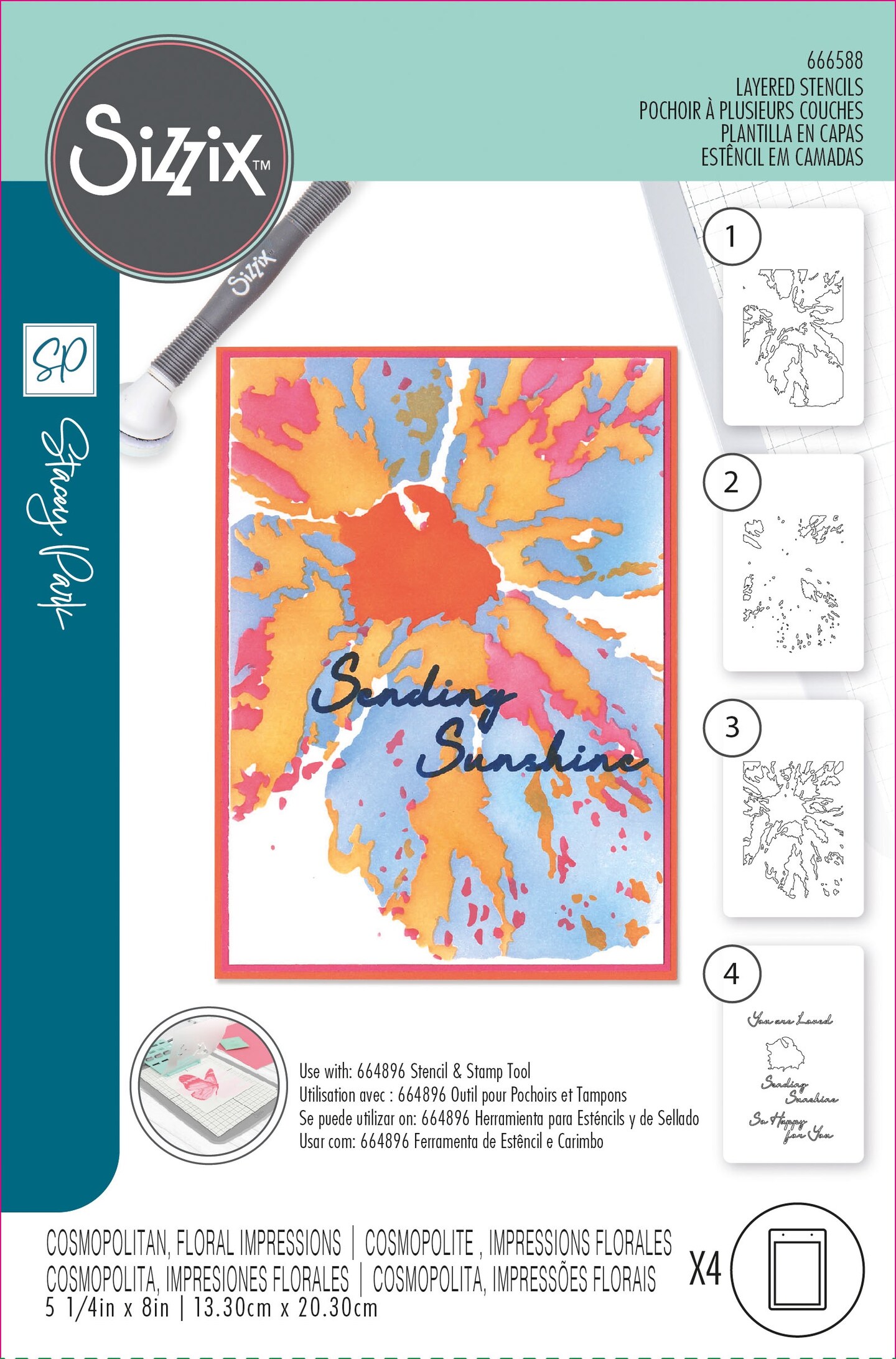 Sizzix A6 Layered Cosmopolitan Stencils By Stacey Park 4/Pkg-Floral Impressions