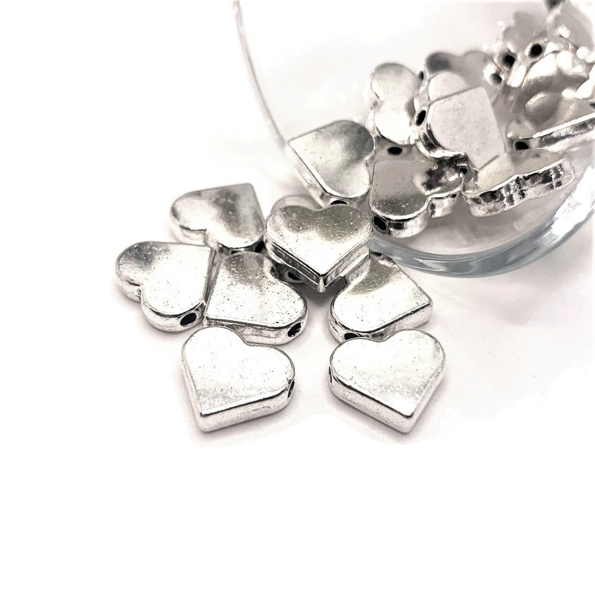 4, 20 or 50 Pieces: Antique Silver Heart Spacer Beads, 12x11mm - Double Sided