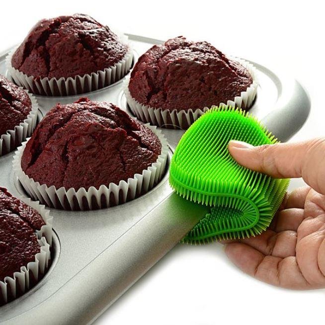 Norpro Silicone Dish Scrubbing Sponge / Vegetable Scrubber Brush - Green