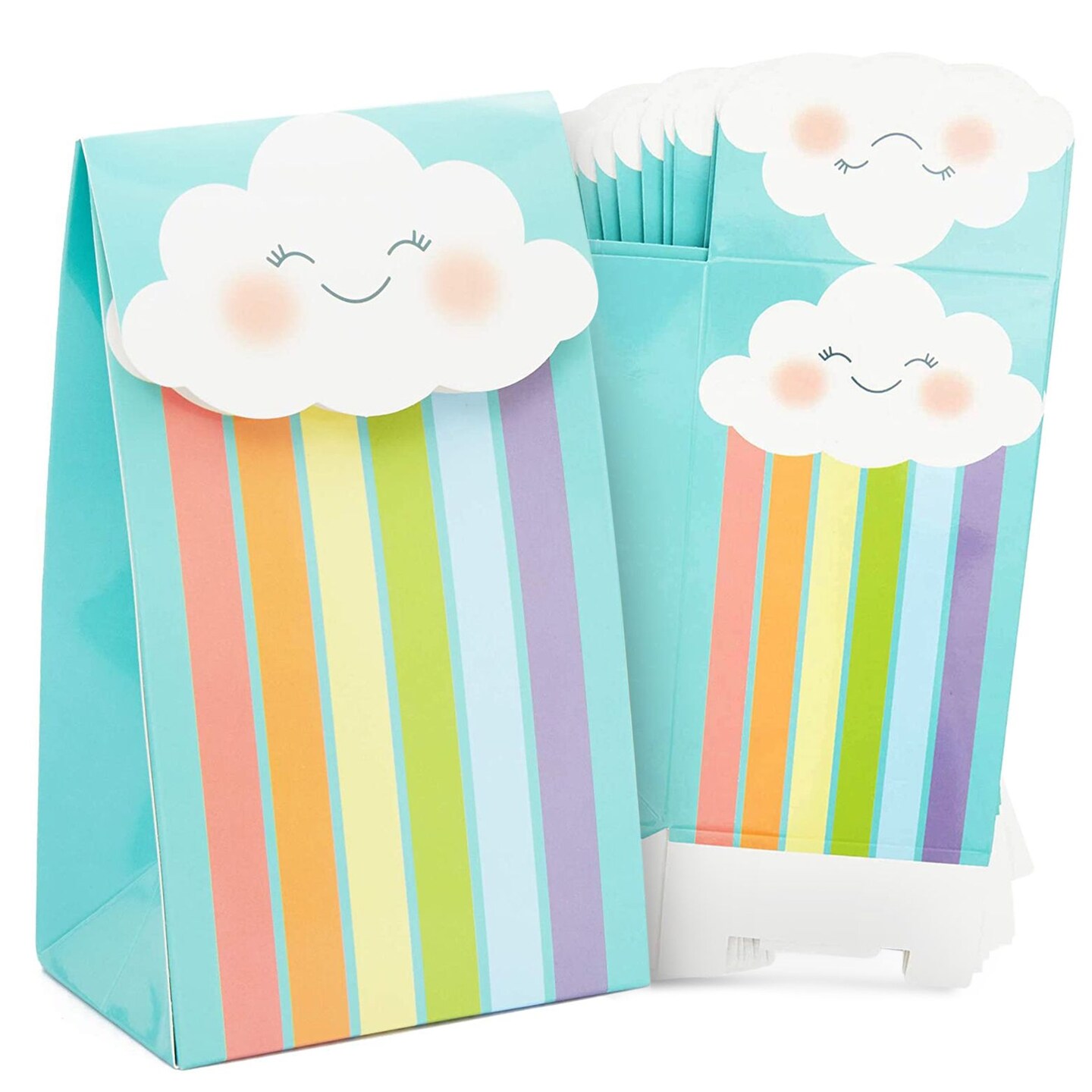 24 Pack of Rainbow Goodie Bags with Stickers for Birthday Supplies, Rainbow  Party Favors, Treats, Candies, Baby Shower Decorations (Turquoise, 6.5 x 4
