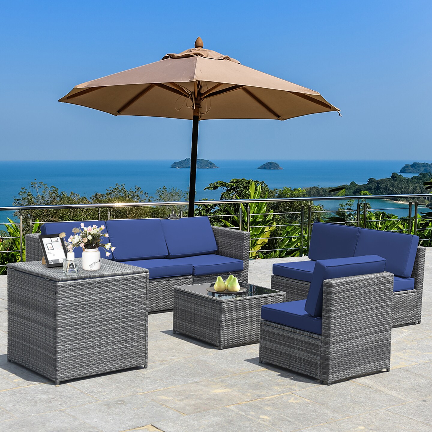 Costway 8 PCS Wicker Sofa Rattan Furniture Set Patio Furniture w/ Storage Table White\ Black\Turquoise\Red