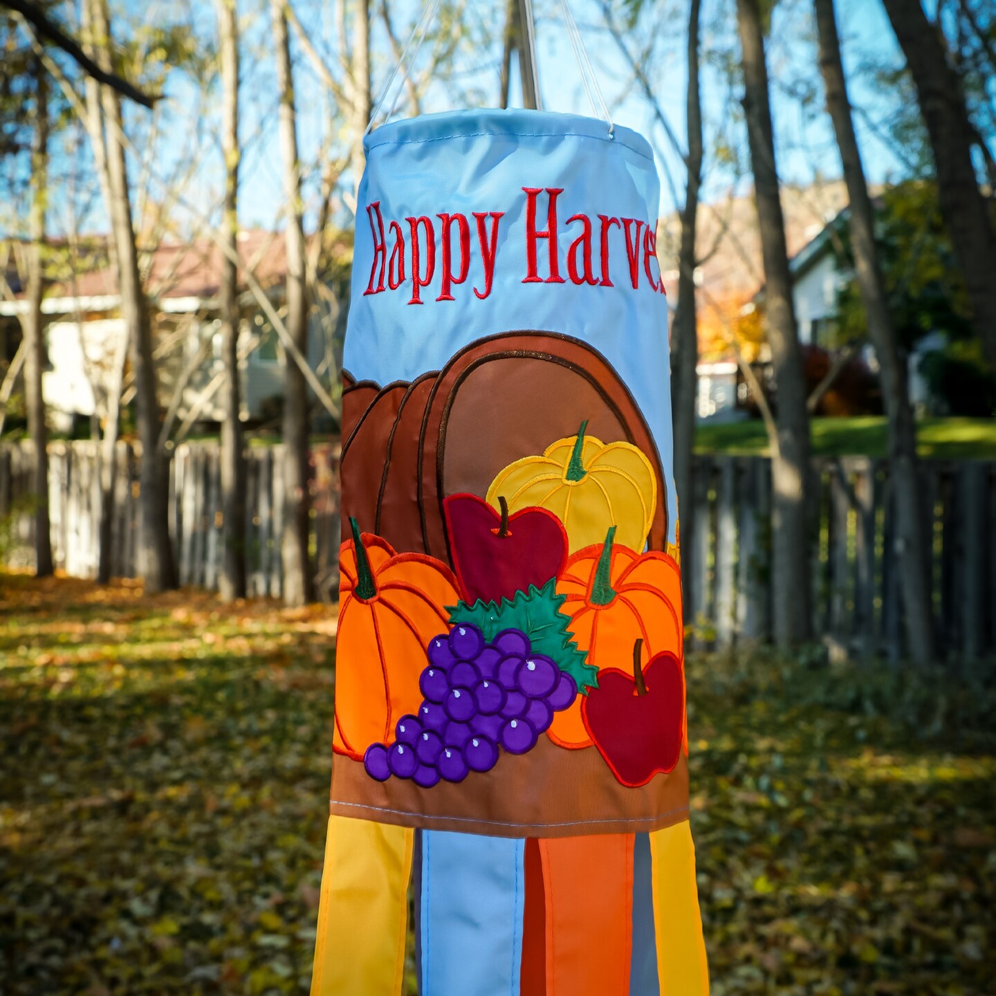 In the Breeze Happy Harvest 40 Inch Windsock - Hanging Thanksgiving Decoration - Outdoor Holiday d&#xE9;cor