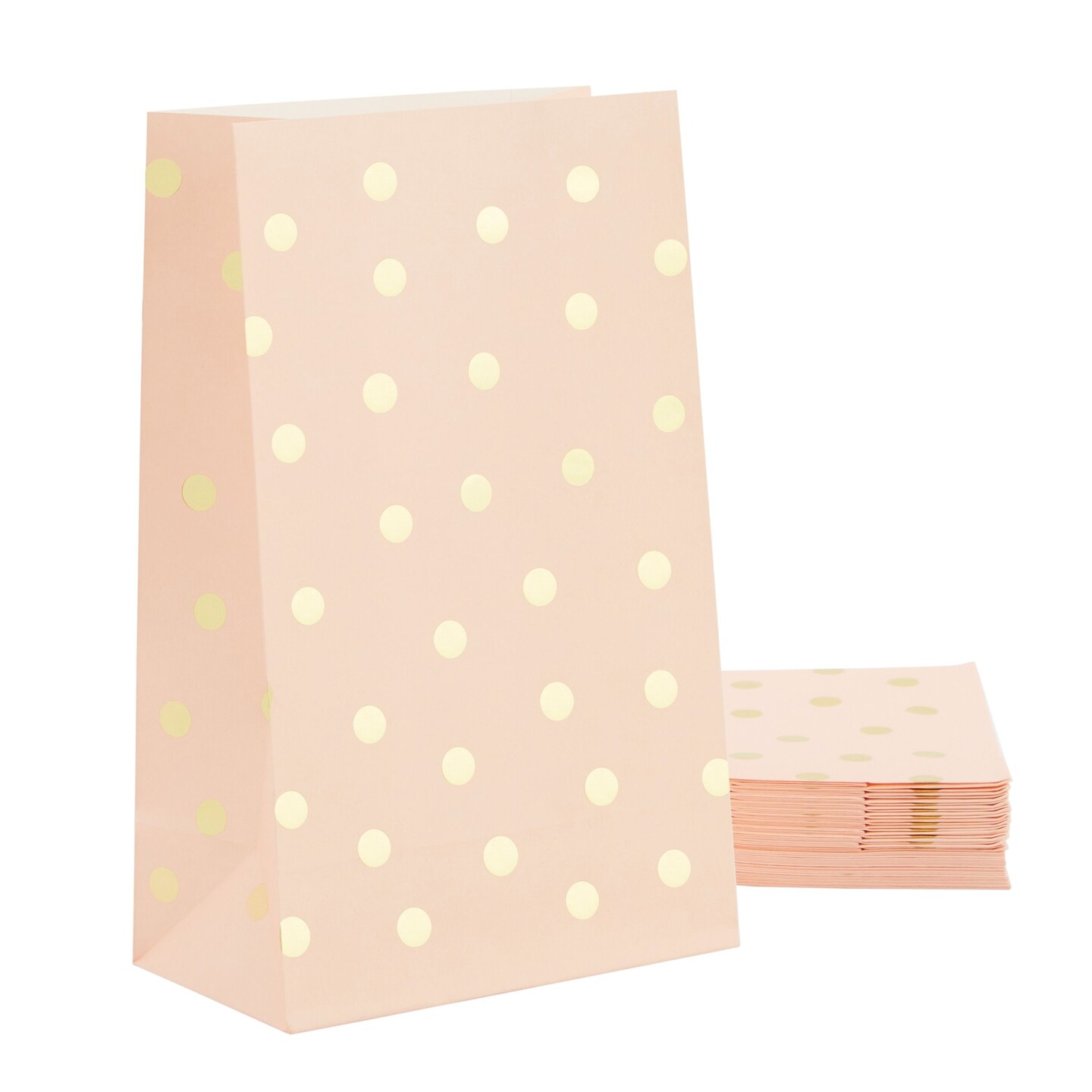 24 Pack Gold Foil and Pink Paper Bags for Kids Birthday, Girls Baby Shower, Wedding Themed Party Favors (5.5 x 8.6 x 3 In)