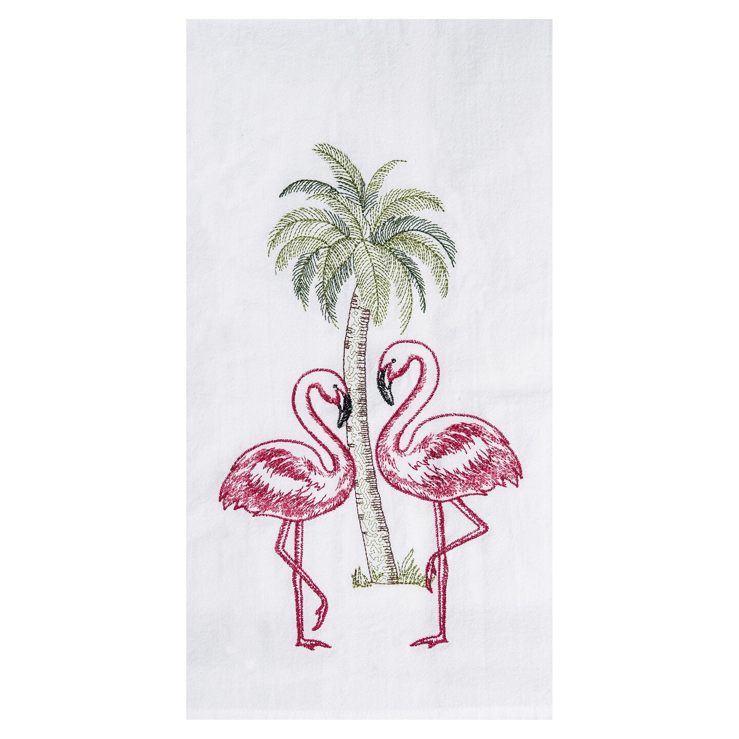 Flamingo Palm Tree Flour Sack Embroidered Cotton Kitchen Towel | Michaels