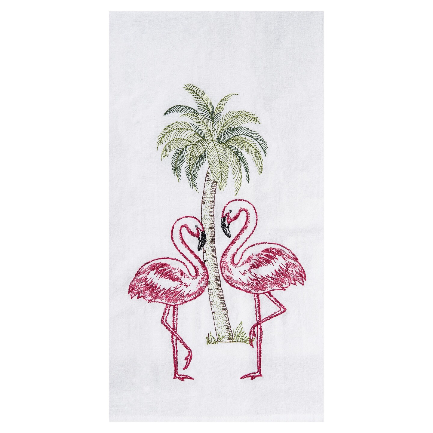 Flamingo Palm Tree Flour Sack Embroidered Cotton Kitchen Towel