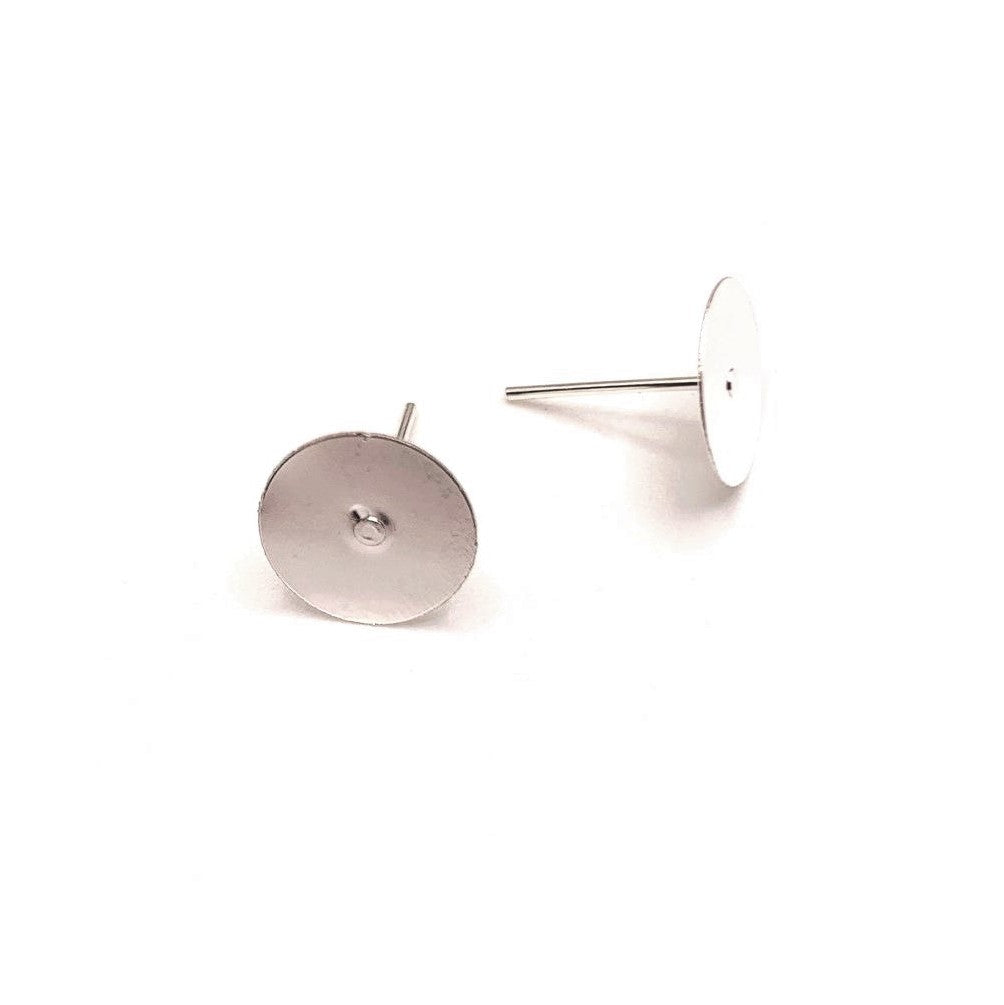 20 or 100 Pieces: 10 mm Bright Silver Round Flat Ear Stud Earring Bases