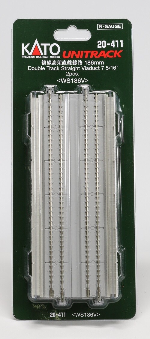 Kato N-Scale Kato 20-411 186mm 7-5/16" Straight Double Track Viaduct Concrete (2) : N Scale Train Track