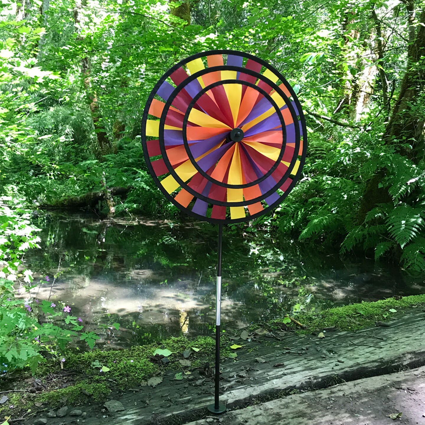 In the Breeze Autumn Triple Wheel Spinner- Ground Stake Included - Fall Themed Decor for your Yard and Garden