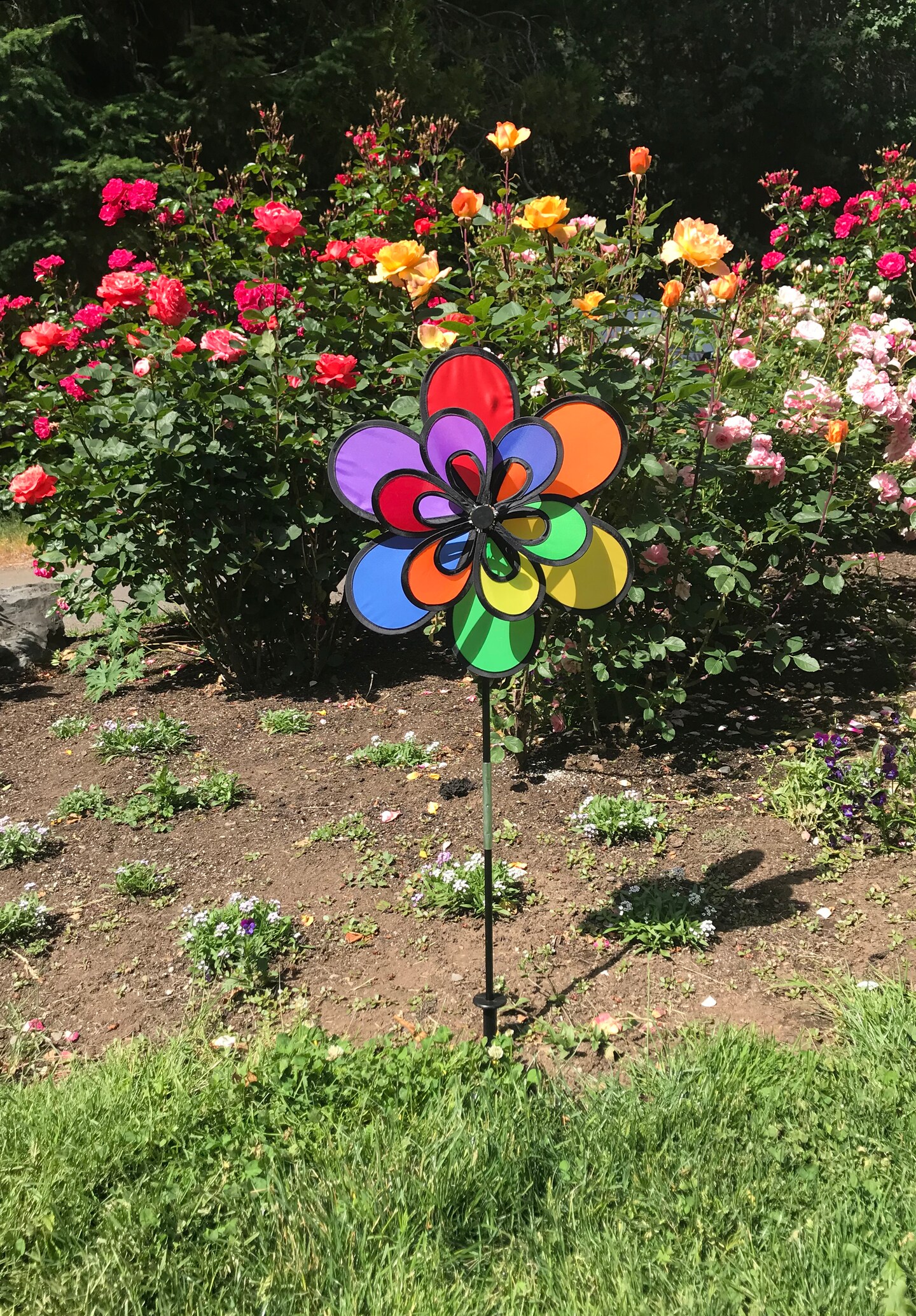 In the Breeze 2701 - 15 Inch Rainbow Double Windee Wheelz Spinner - Colorful Wind Spinner for your Yard and Garden