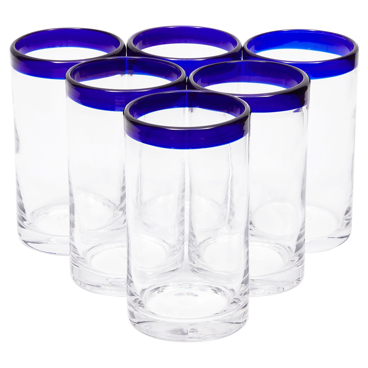Set Of 6 Hand Blown Mexican Drinking Glasses 14 Oz Cobalt Blue Rimmed Glassware Michaels