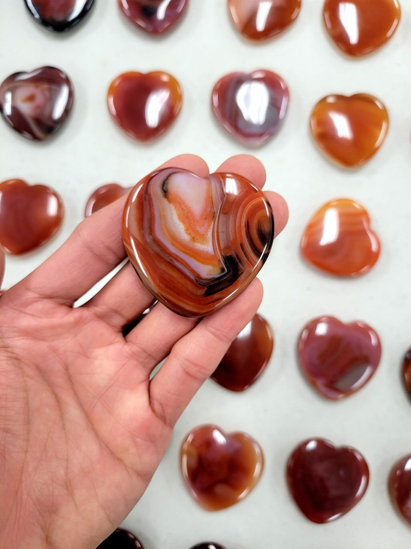Carnelian Crystal Heart Palm Stones