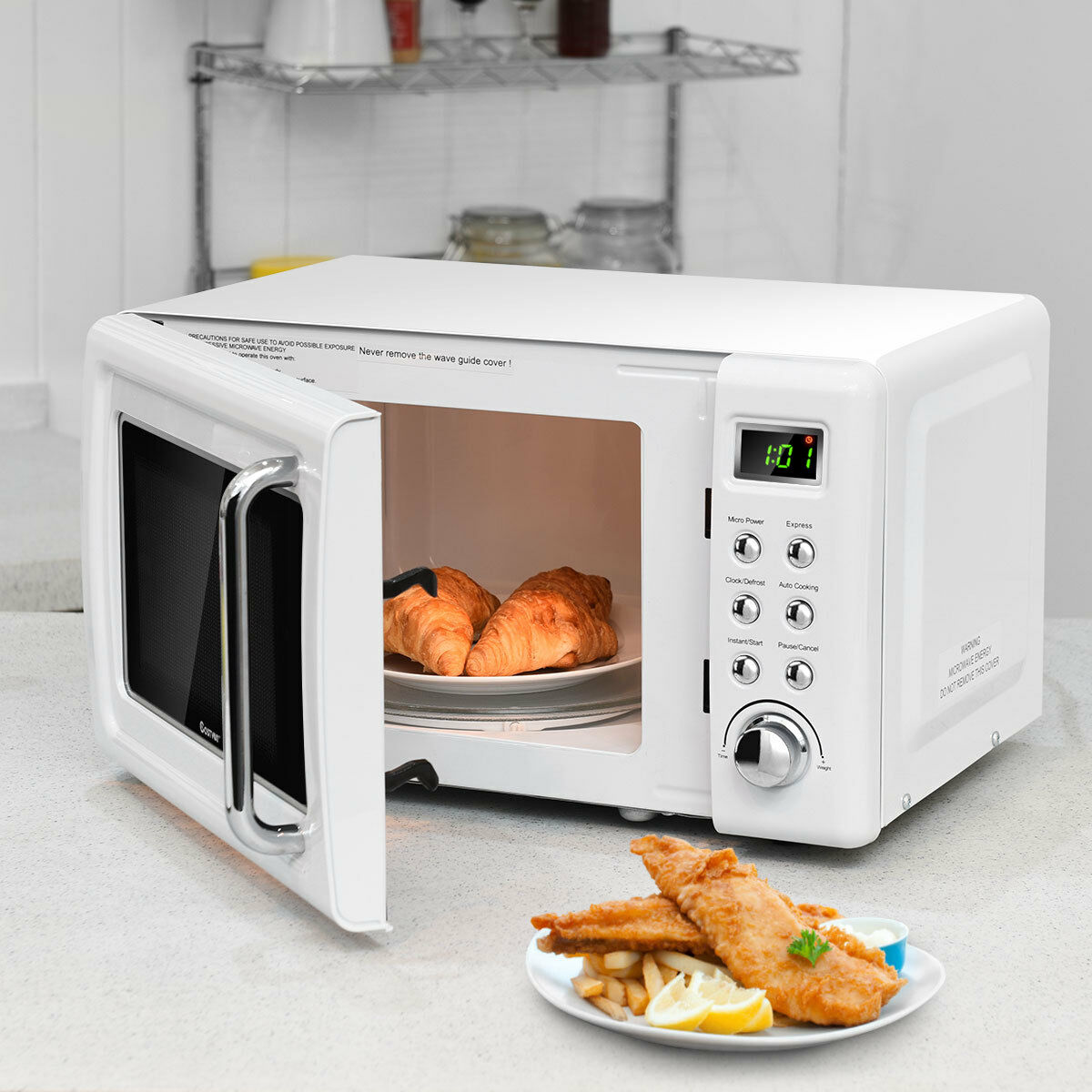 Costway 0.7Cu.ft Retro Countertop Microwave Oven 700W LED Display Glass  Turntable BlackWhite