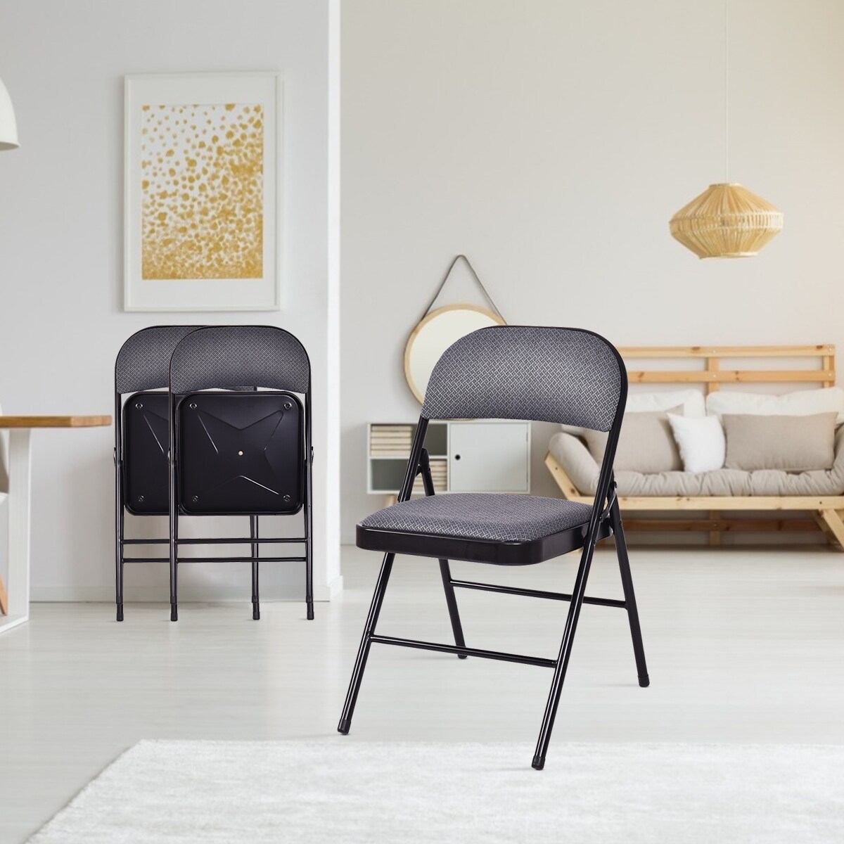 Costway Set of 4 Metal Frame Folding Chairs Fabric Upholstered Padded Seat