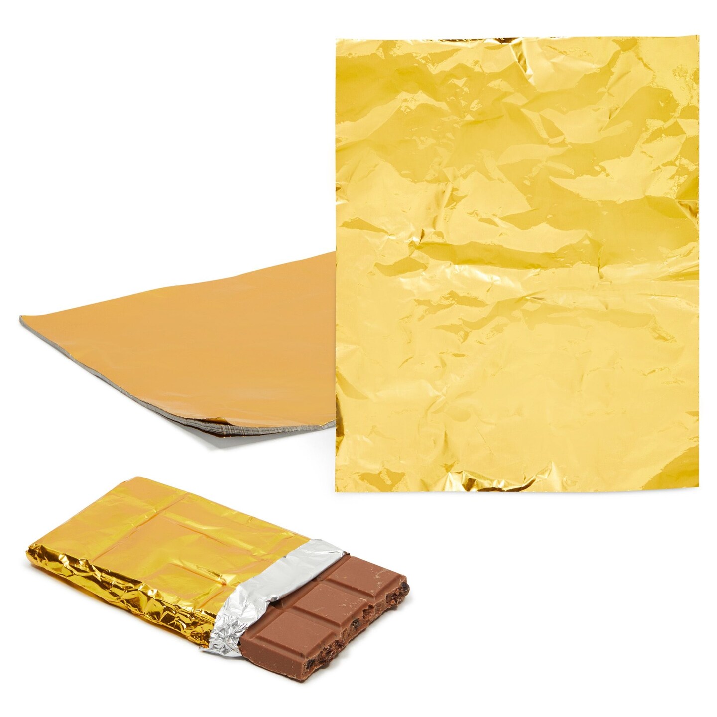 100 Pieces Candy Bar Wrappers, Gold Aluminum Foil Wrapping Paper for Chocolate, Caramel, Sweets (6 x 7.5 In)
