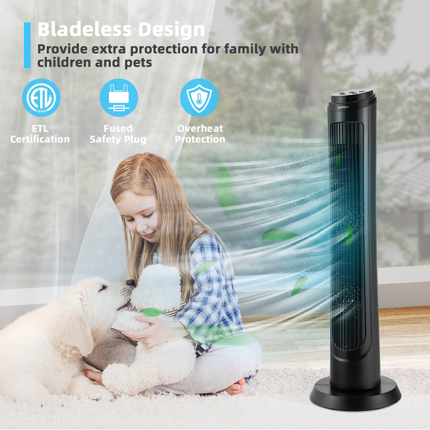 Costway 40&#x27;&#x27;Tower Fan with Remote 75 Degree Oscillating Fan w/ 3 Wind Modes &#x26; 4 Wind Speeds