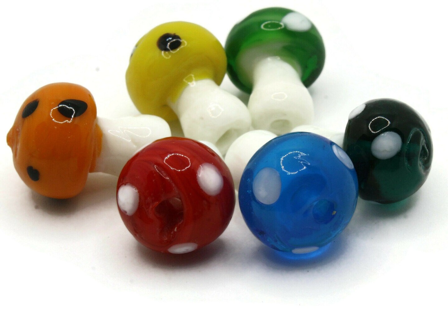 6 19mm Rainbow Mushroom Mixed Color Lampwork Glass Beads
