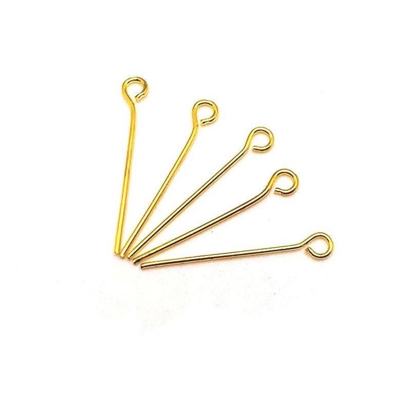 100 or 500 Pieces: 22 mm Gold Plated Eye Pins, 21g