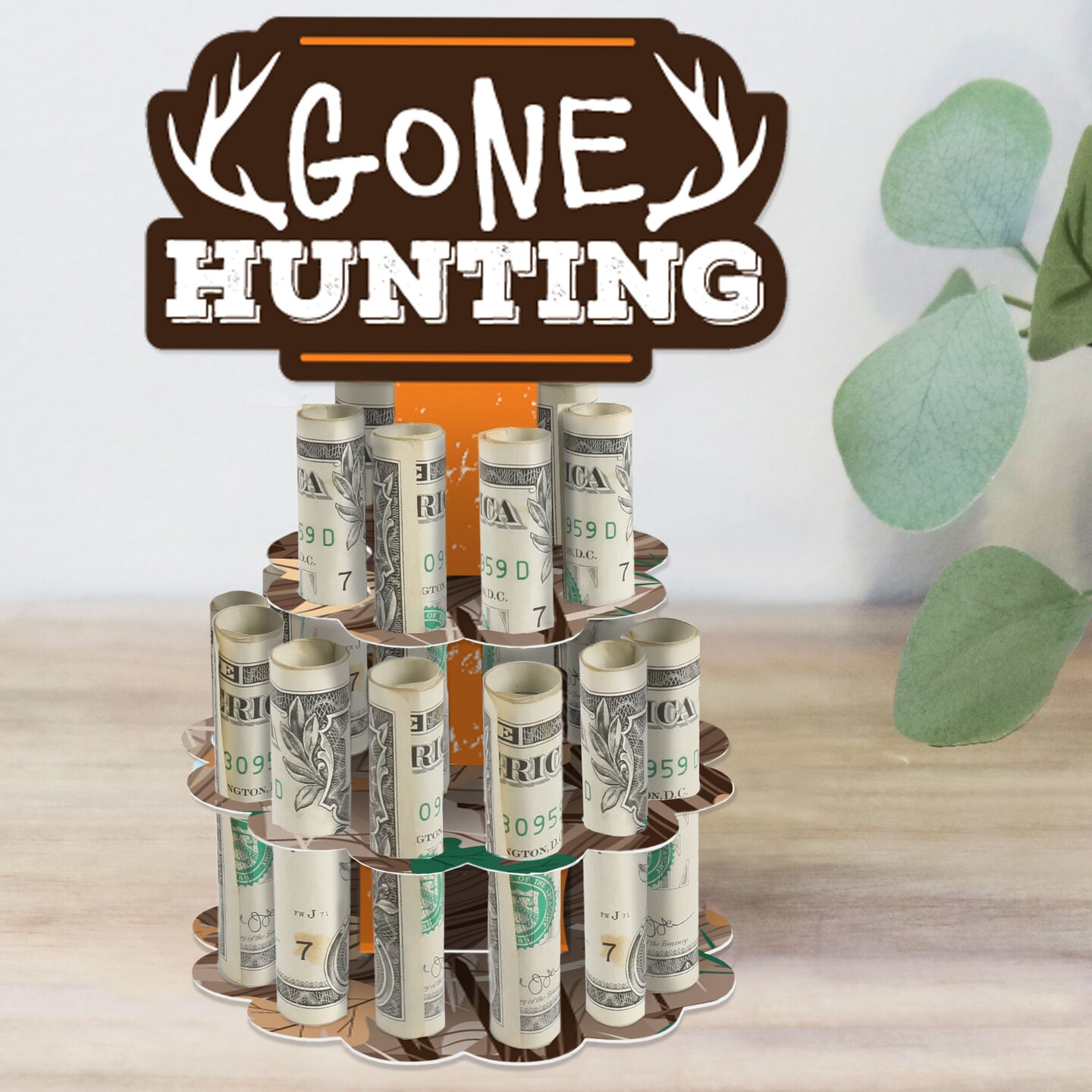 Big Dot of Happiness Gone Hunting - DIY Deer Hunting Camo Birthday Party Money Holder Gift - Cash Cake