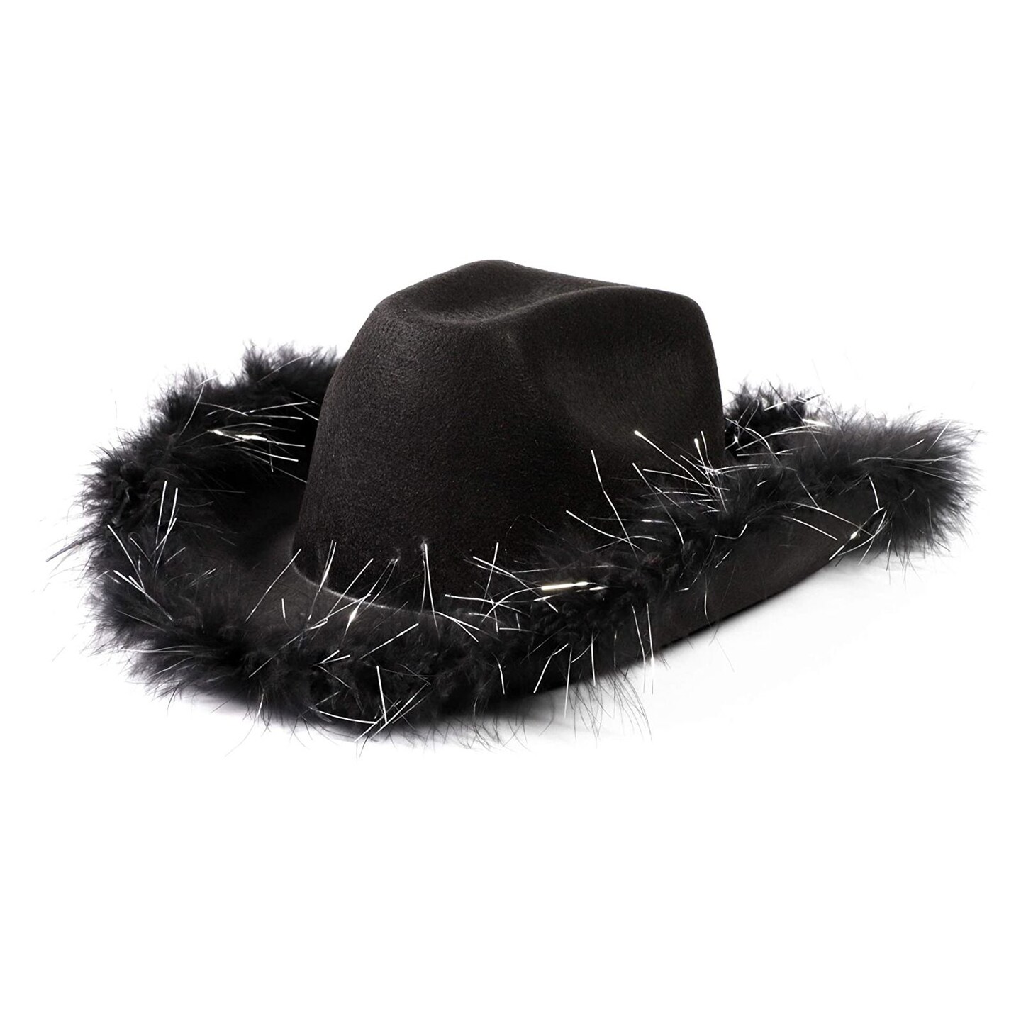 Cowboy Hats for Women and Men - Fluffy, Sparkly Black Cowgirl Hat with  Feathers for Costume, Dress Up Birthday, Bachelorette Party Accessories  (Western Style)