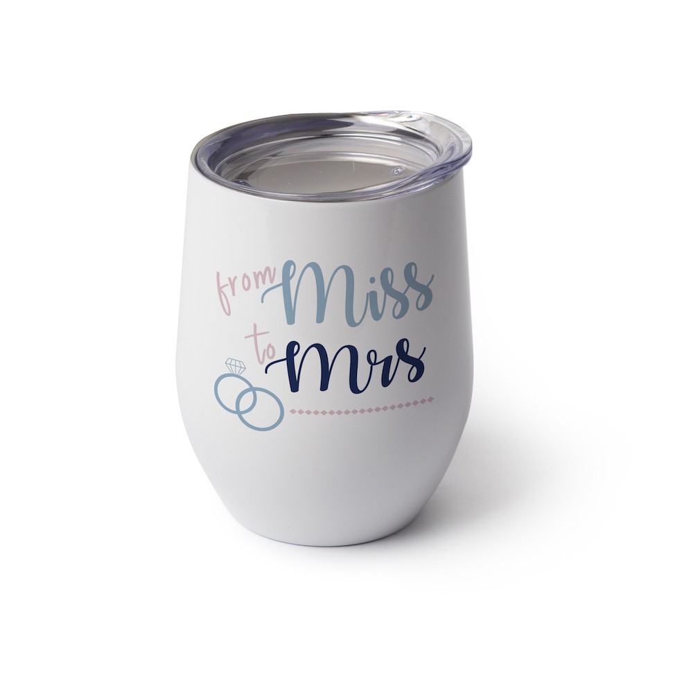12oz Stainless Stemless Wine Cup with Lid (White)