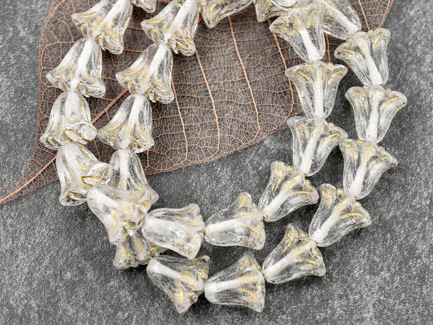 *15* 9x10mm Gold Washed Crystal Lily Flower Beads
