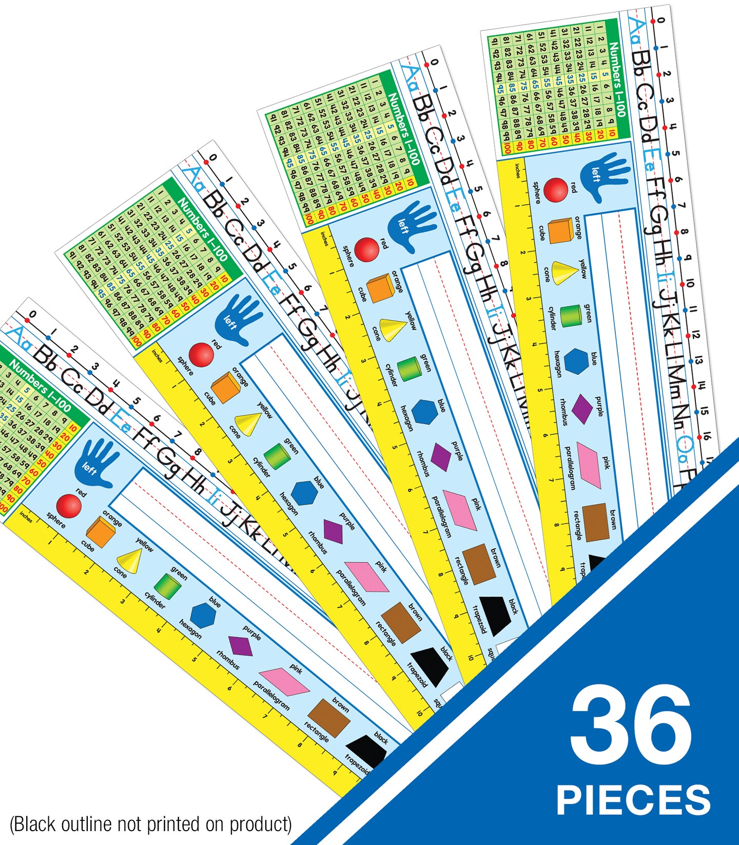 Carson Dellosa 30-Piece 17 1/2&#x201D; x 4&#x201D; Quick Stick Traditional Manuscript Adhesive Classroom Nameplates, Adhesive Student Desk Tags for Classrooms With Ruler, Shapes, Numbers, and Alphabet